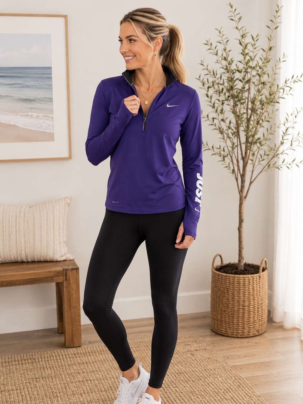 Nike Running Dri-FIT Purple Half Zip Long Sleeve Just Do It Size M